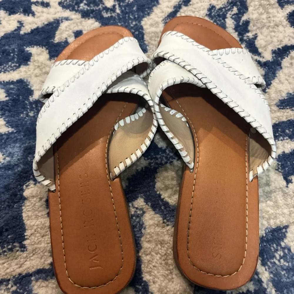 Jack Rogers White and Tan Slide Sandals - Picture 2 of 3